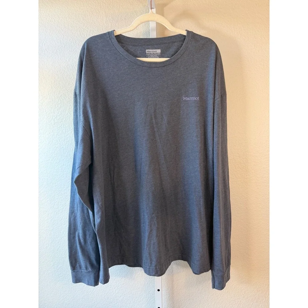 Marmot Mens XXL Long Sleeve Graphic T-Shirt Heather Blue Mountain Back Print - Picture 2 of 7